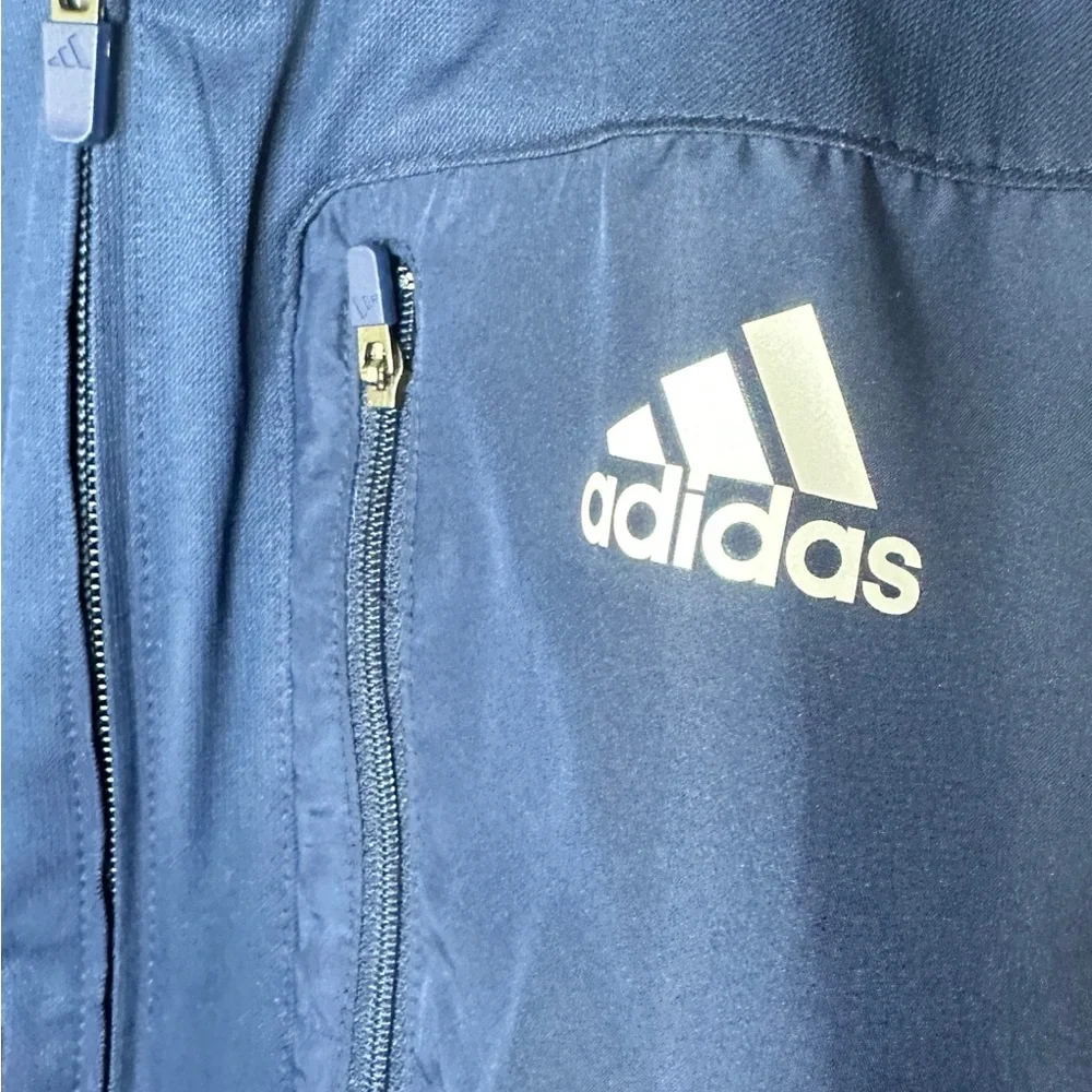 adidas | Men’s 3 Stripe Navy & White Windbreaker With Hidden Hood, Size L